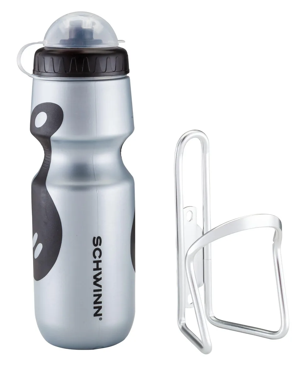  Schwinn Sport Water Bottle &amp; Cage 23 oz Silver/Black — product photo