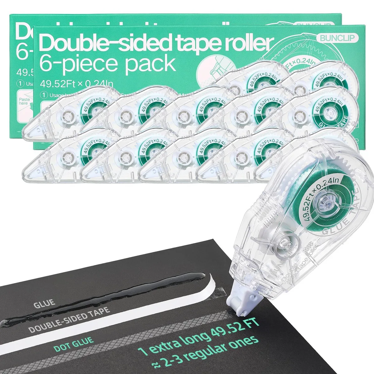Twelve white plastic dot-roller adhesive dispensers in a pack