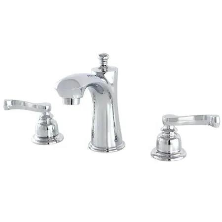 Chrome widespread bathroom faucet, brass body, single lever handle