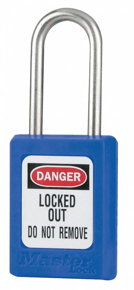Blue thermoplastic padlock with stainless steel shackle