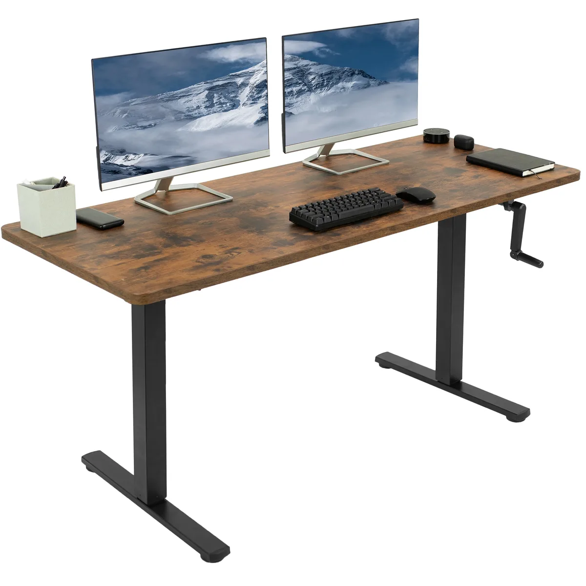 VIVO VIVO Manual Standing Desk 60 x 24 Vintage Brown Black Frame 110 lbs — product photo