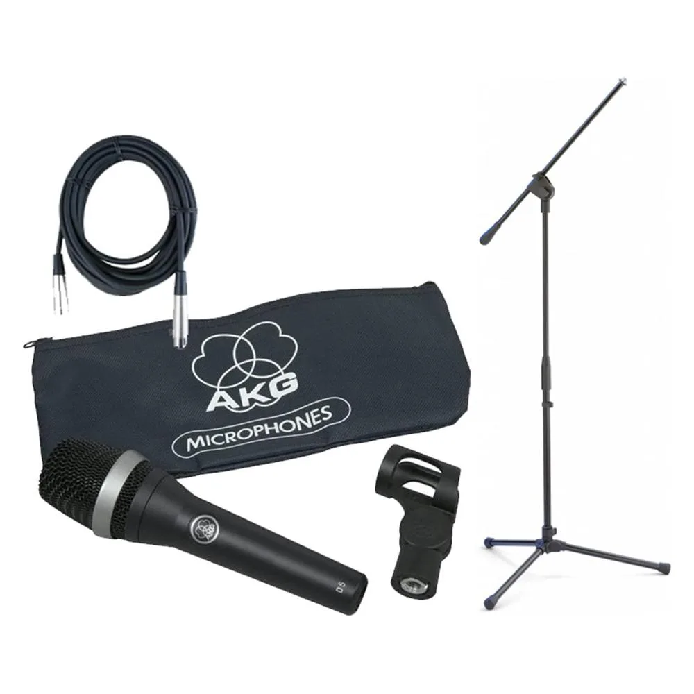 AKG ACOUSTICS AKG D5 Supercardioid Microphone Bundle with Boom Stand and 20 ft XLR Cable — product photo
