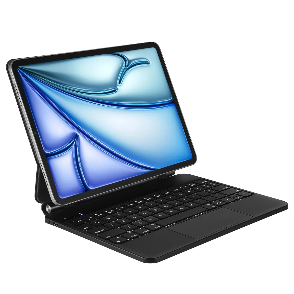 Dark leather keyboard case with magnetic hinge and built-in trackpad for 11 inch iPad