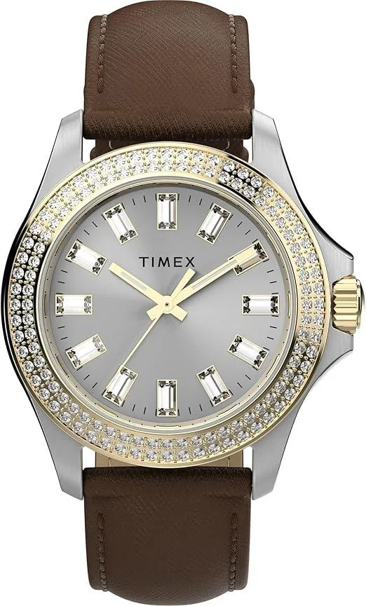 TIMEX TIMEX Kaia 38 mm crystal ladies watch brown leather 18 mm 30 m water resistant — product photo