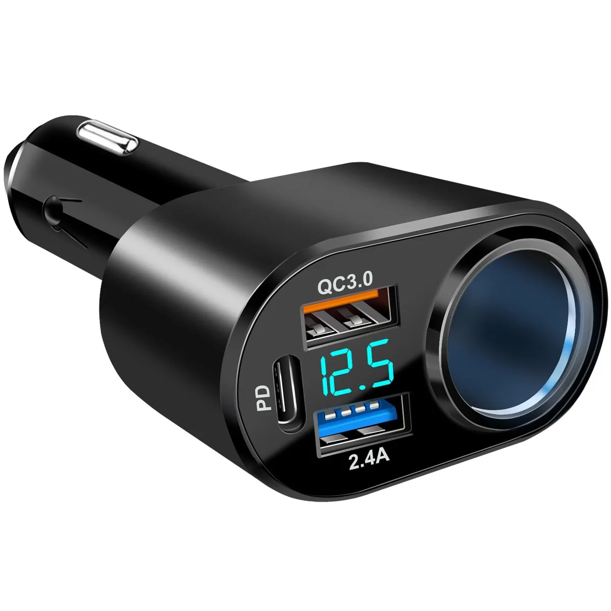  Etre Jeune 90W Car Charger Splitter PD 30W QC 3.0 12V 24V LED Voltmeter 360° Rotatable — product photo
