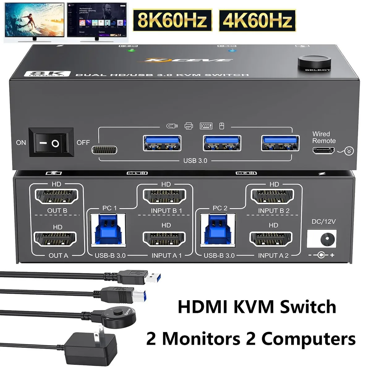 WRIARICH WRIARICH 8202 8K HDMI KVM Switch 2 Monitors 2 Computers — product photo