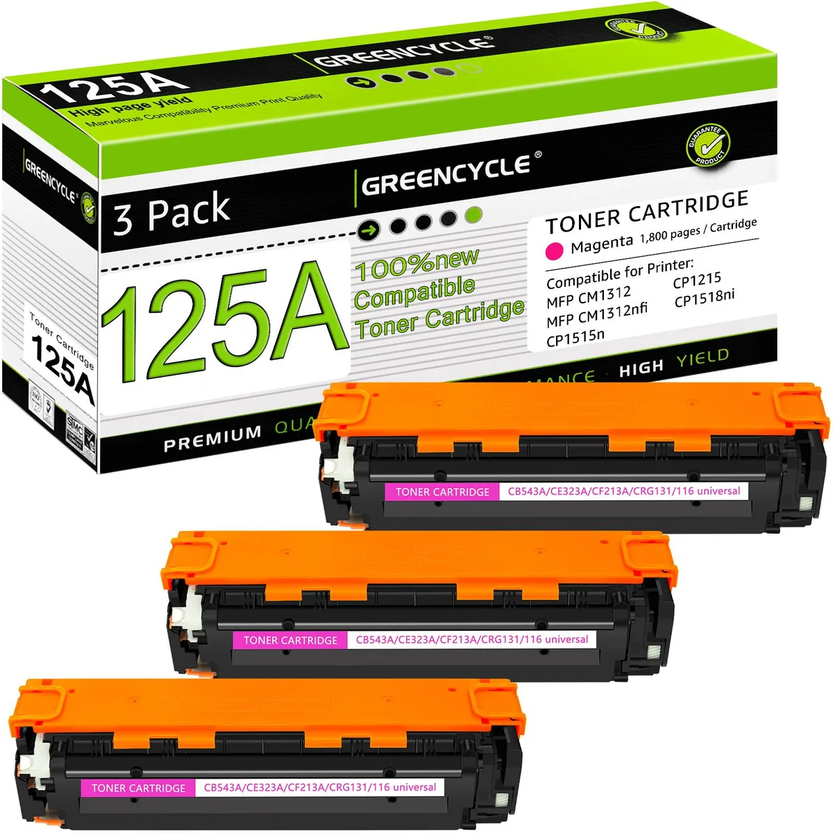GREENCYCLE GREENCYCLE 125A CB543A Magenta Toner Cartridge 3 Pack — product photo