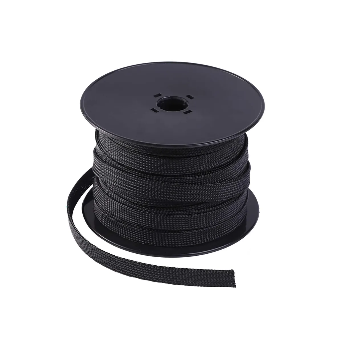 Black PET braided expandable cable sleeve 1/4 inch 100 feet coiled