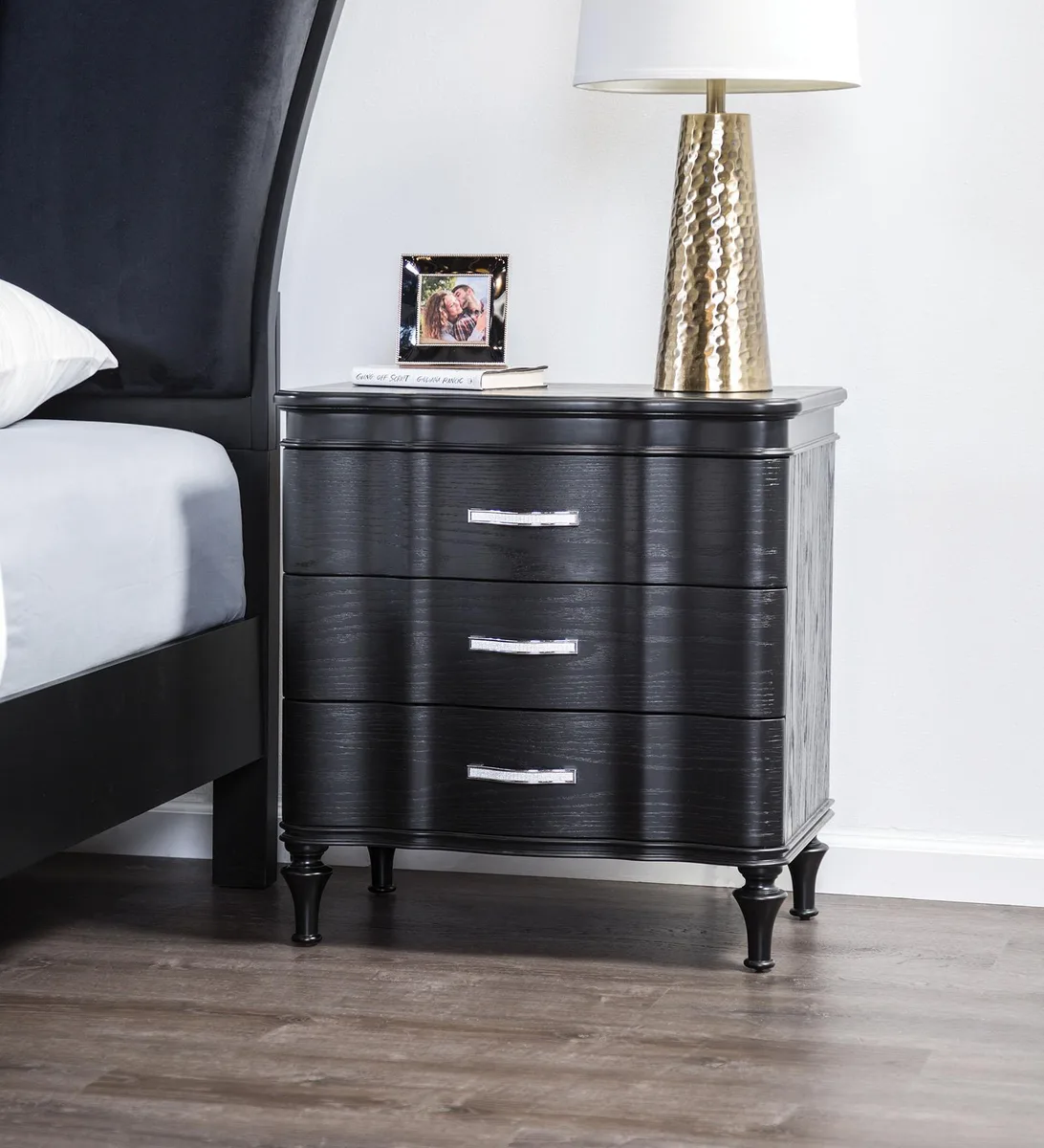 tuphen tuphen Nightstand Black Solid Wood 27"W 17"D 28"H 3-Drawer — product photo