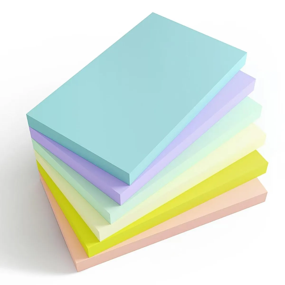 24 pastel-coloured pads of 3 by 5 inch sticky notes, rectangular with adhesive along the long edge