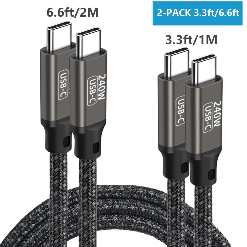 Hitoor Hitoor USB C to USB C Cable 240W PD 3.1 2 Pack 3.3ft 6.6ft Nylon Braided Black — product photo