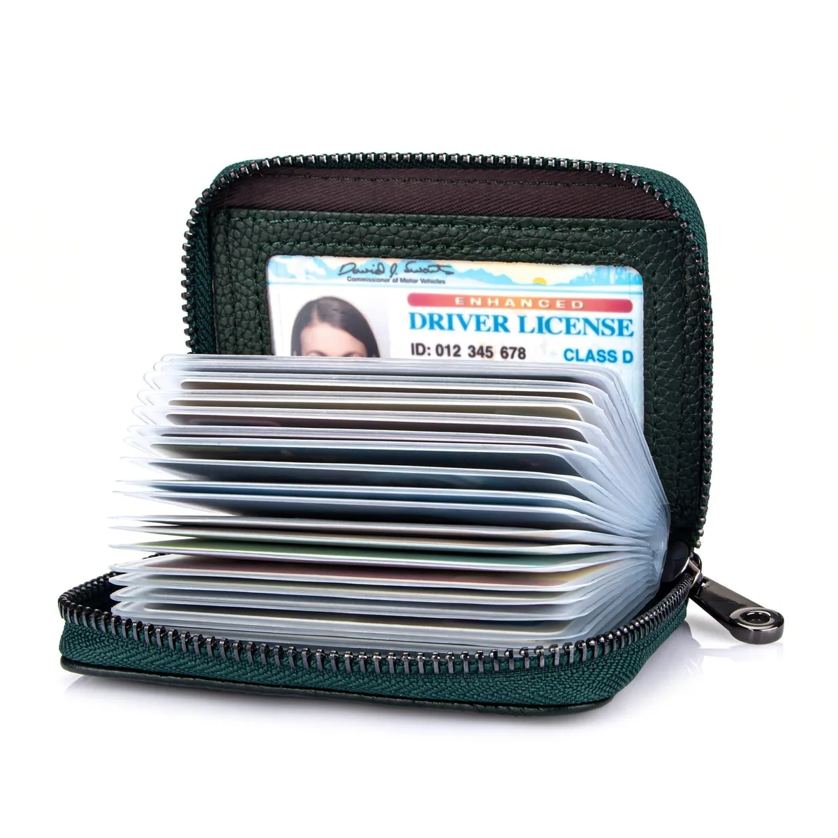  Suweibuke Genuine Leather Credit Card 010 RFID Wallet Black Green — product photo