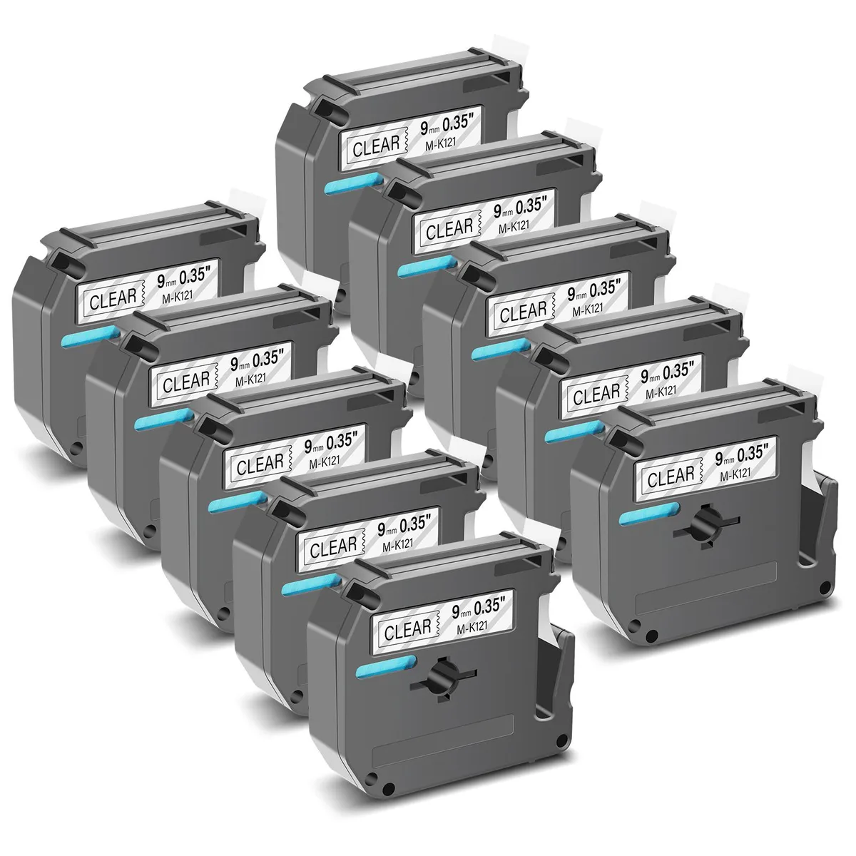 GREENCYCLE GREENCYCLE MK-121 Label Tape 9mm 8m Black on Clear 10 Pack — product photo