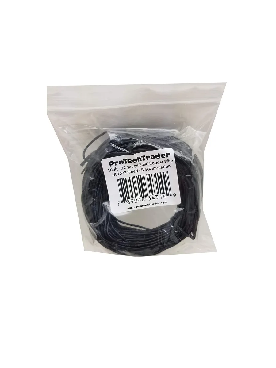 ProTechTrader ProTechTrader 100ft 22 AWG Solid Copper Wire Tinned Black PVC UL1007 — product photo