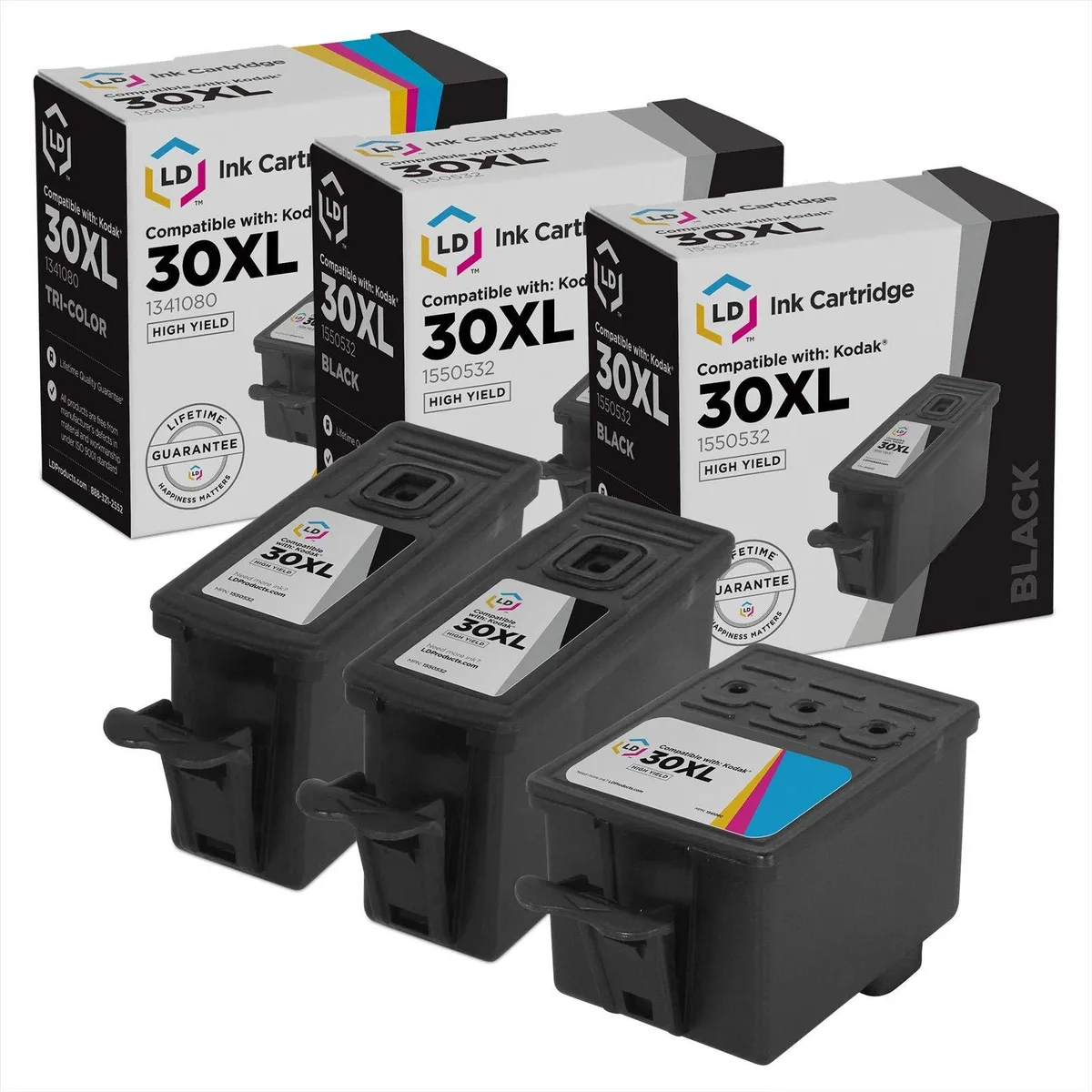 LD Products LD Products Compatible Kodak 30/30XL 3-Pack: 2 Black 1550532 &amp; 1 Color 1341080 ink cartridges — product photo