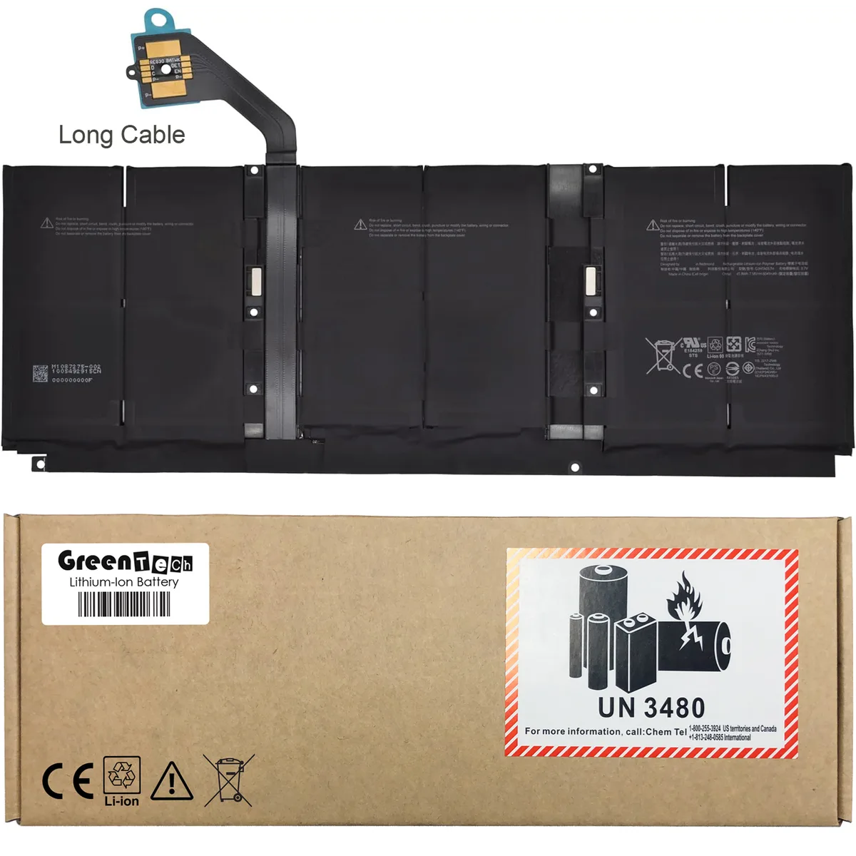 GreenTechLLC GreenTechLLC G3HTA057H laptop battery for Microsoft Surface Laptop 3 15, Laptop 4 15, long cable — product photo