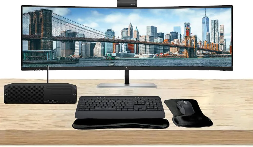 HP HP Z2 SFF G9 i7 Desktop PC 64GB 1TB RTX A2000 49" Monitor MK650 Kit — product photo