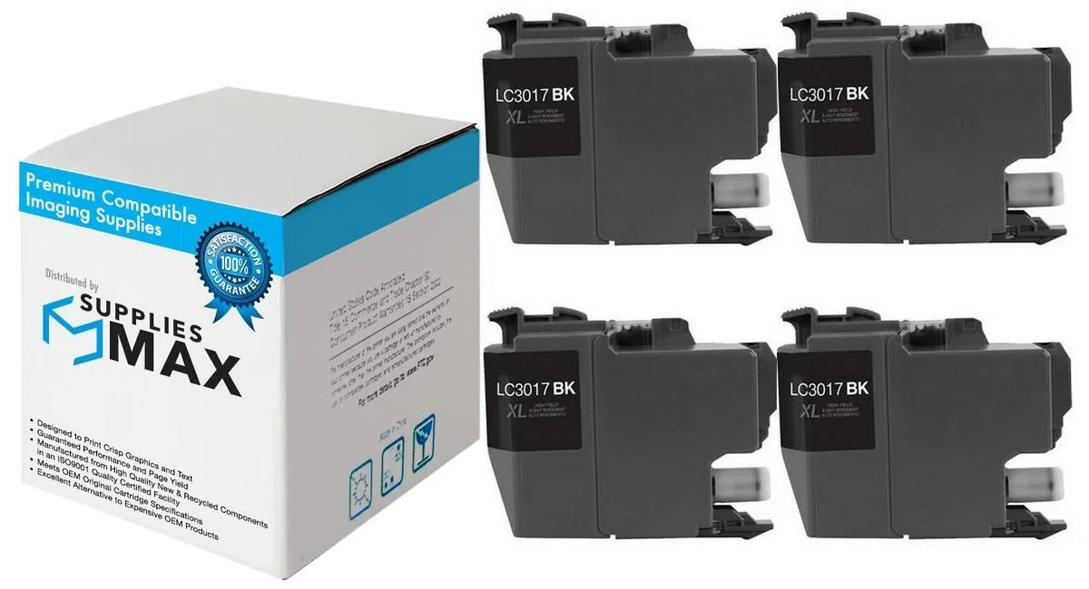 SuppliesMax SuppliesMax LC-3017BK_4PK Black High Yield Inkjet 4 Pack 550 Pages — product photo