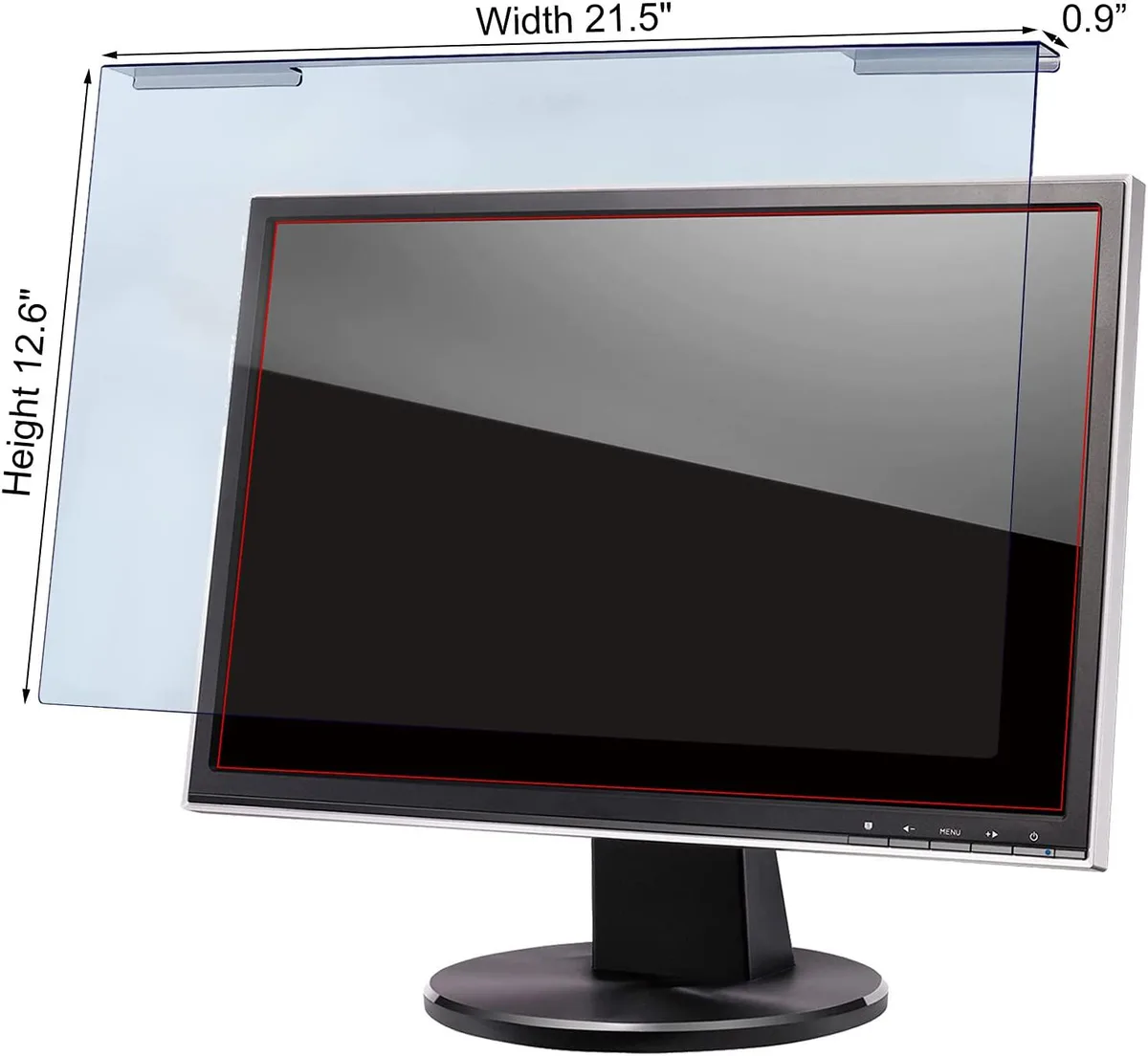 24 inch blue light screen protector, 21.5 by 12.6 inches, clear acrylic panel with hanging frame design