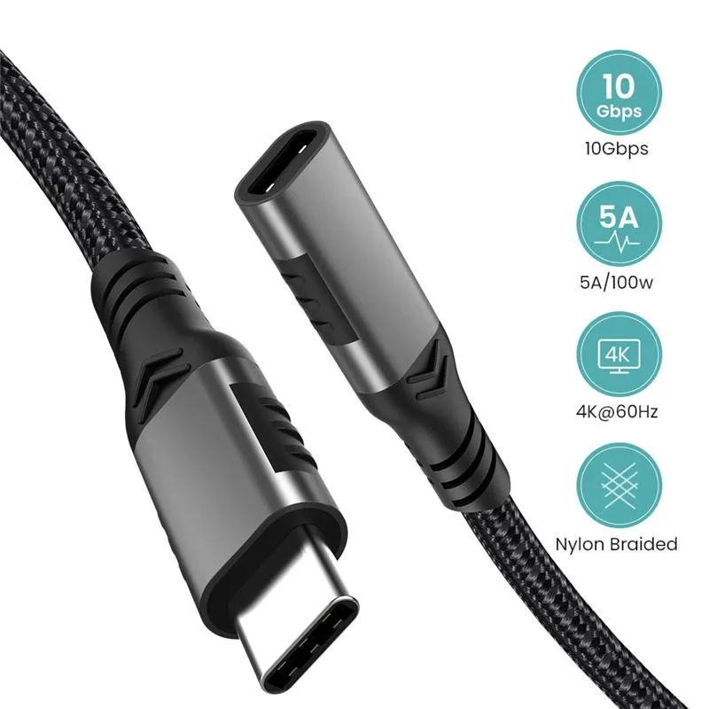 IHDAPP IHDAPP USB C Extension Cable 3.3ft Gray Male to Female 10Gbps 100W 4K 60Hz — product photo