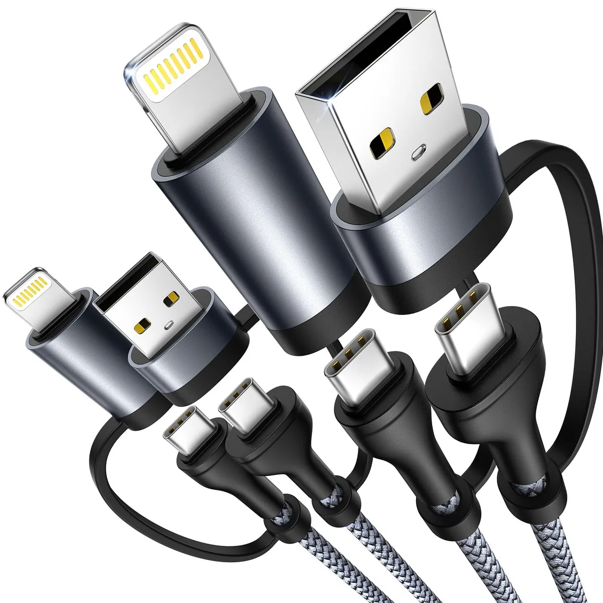 No Sew No Sew 4-in-1 Charging Cable 2-Pack 6.6FT USB-A/USB-C Lightning Black — product photo