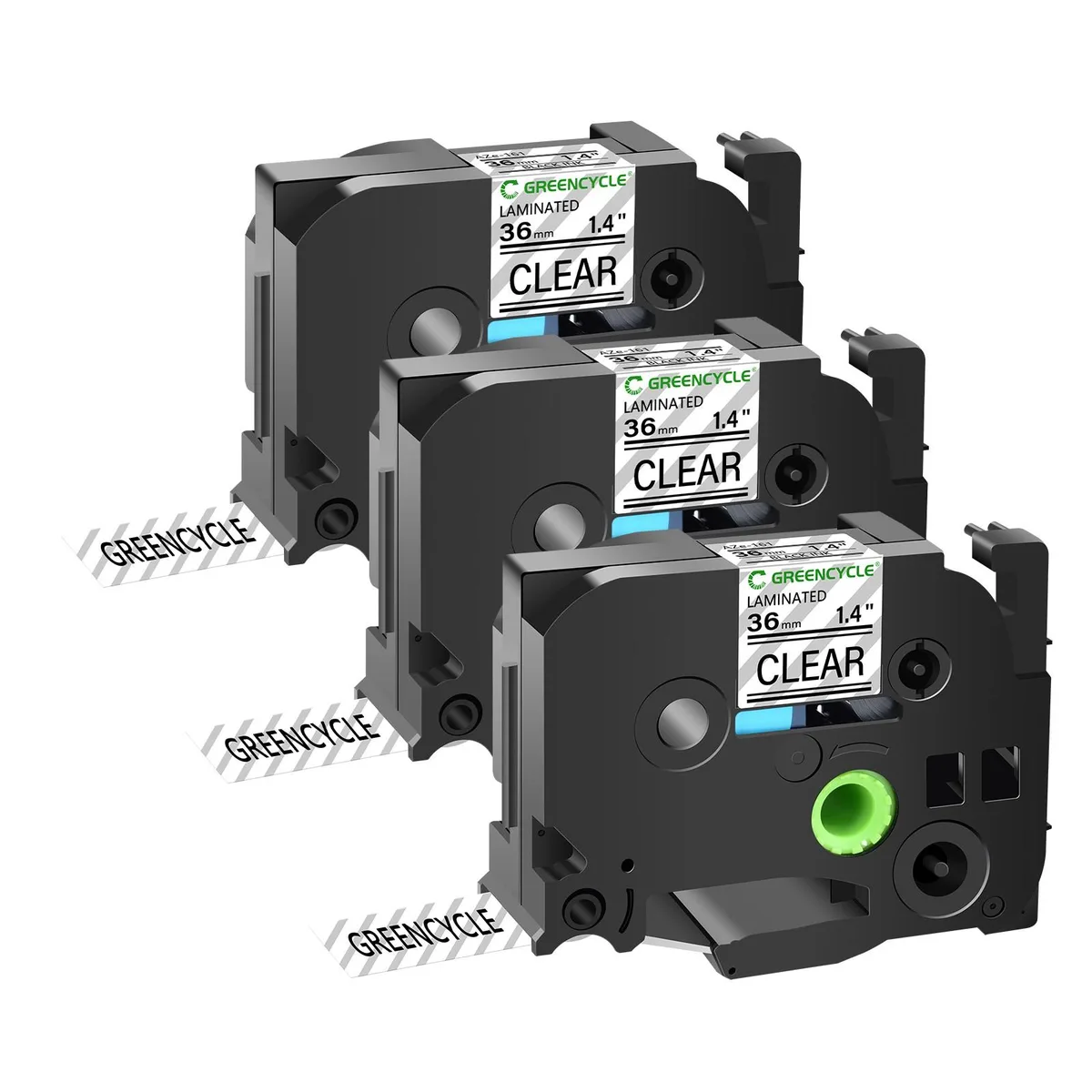 GREENCYCLE GREENCYCLE TZe-161 36mm Black on Clear Laminated Tape 3 Pack — product photo