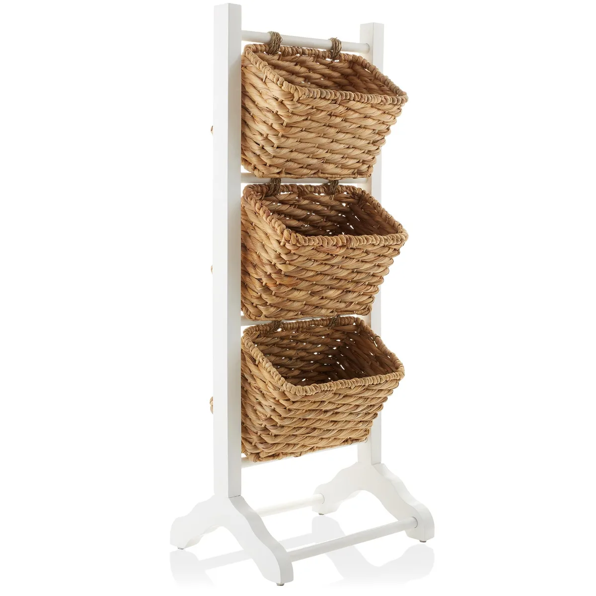 Casafield Casafield 3-Tier Floor Stand with Water Hyacinth Baskets White Natural 15 12 38 — product photo