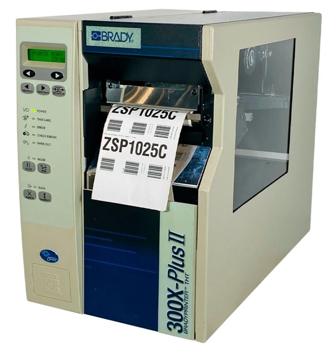 Brady 300X-Plus II industrial label printer grey rectangular unit with front label slot and control panel