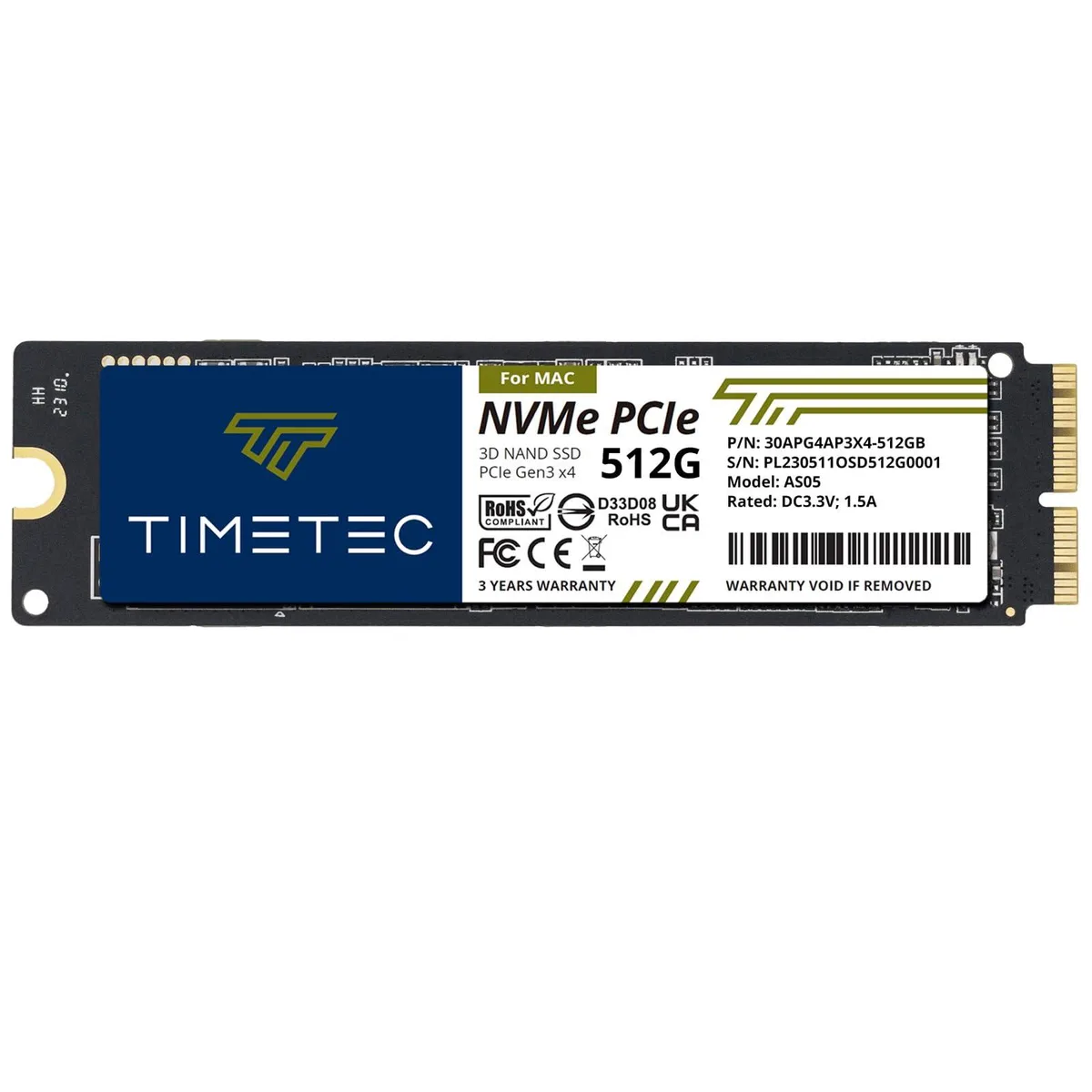 Timetec Timetec 512GB MAC SSD NVMe PCIe Gen3x4 3D NAND TLC internal SSD — product photo