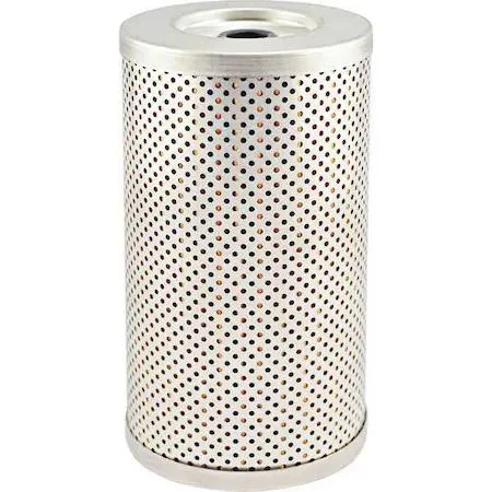 Cylindrical metal hydraulic filter cartridge, silver finish, 8 inches long, with attached grommet and gasket