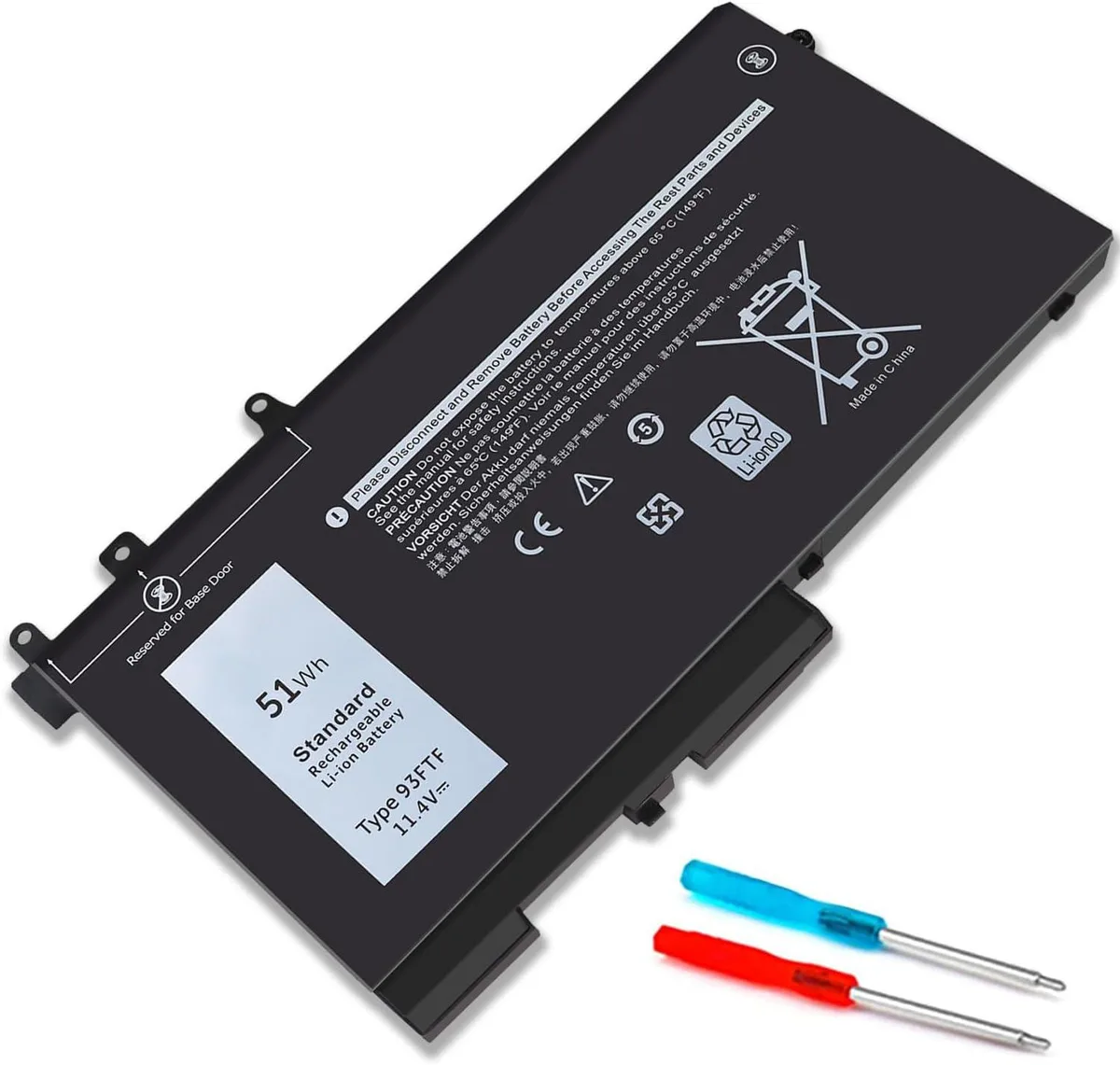 Rectangular black lithium-polymer laptop battery pack, 51Wh 11.4V 3-cell