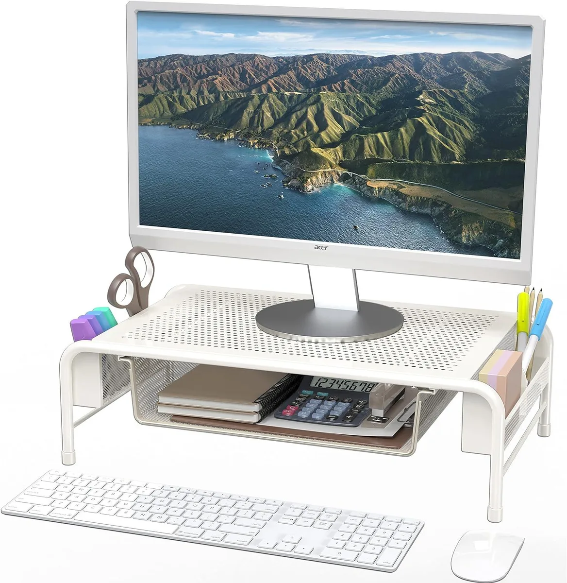 PISKEKAT PISKEKAT Monitor Stand Riser with Drawer White 20.3" x 11.5" x 5.8 — product photo