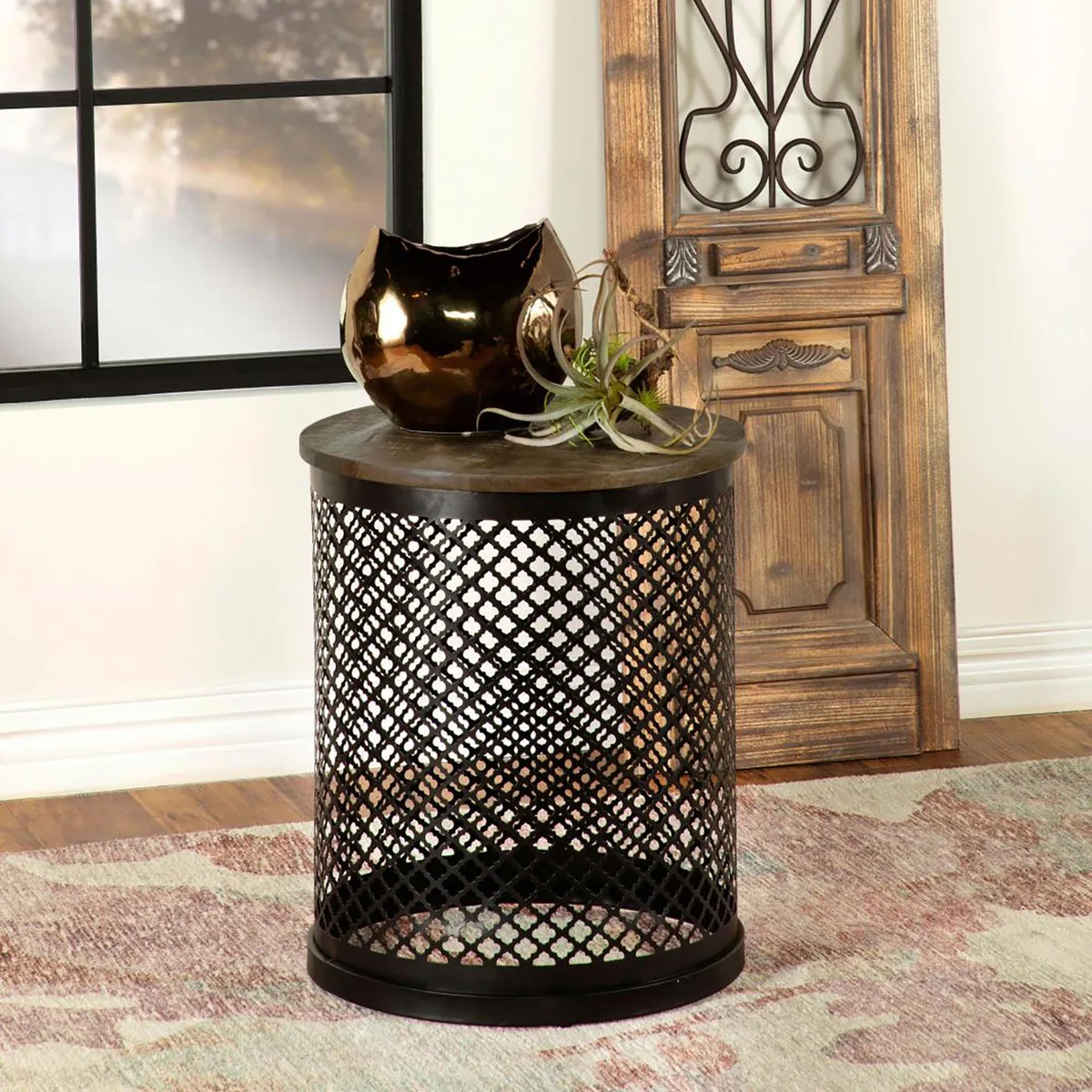 tuphen tuphen Natural and Black Drum Base Occasional Table — product photo