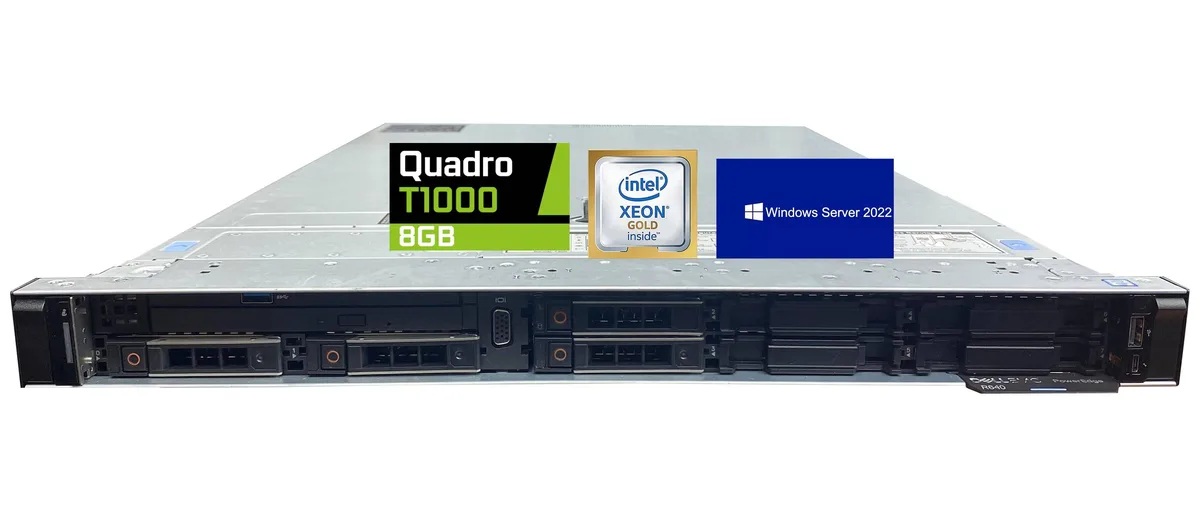 DELL DELL PowerEdge R640 rack server Xeon Gold 6142 128GB 4x 4TB NVMe Quadro T1000 8GB Windows Server 2022 — product photo