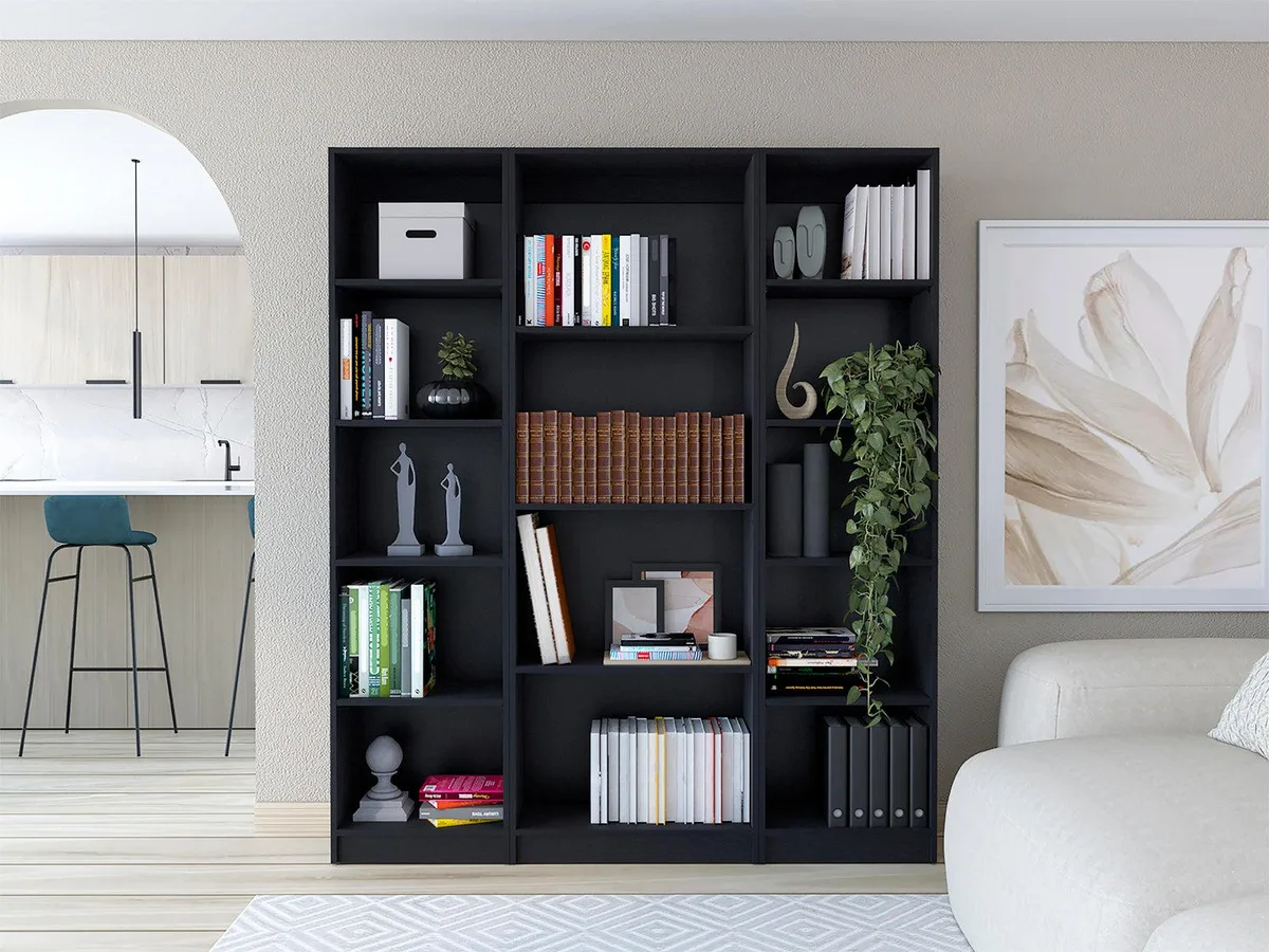 FM FURNITURE FM FURNITURE Elida 3 Piece Living Room Set with 3 Bookcases Black — product photo