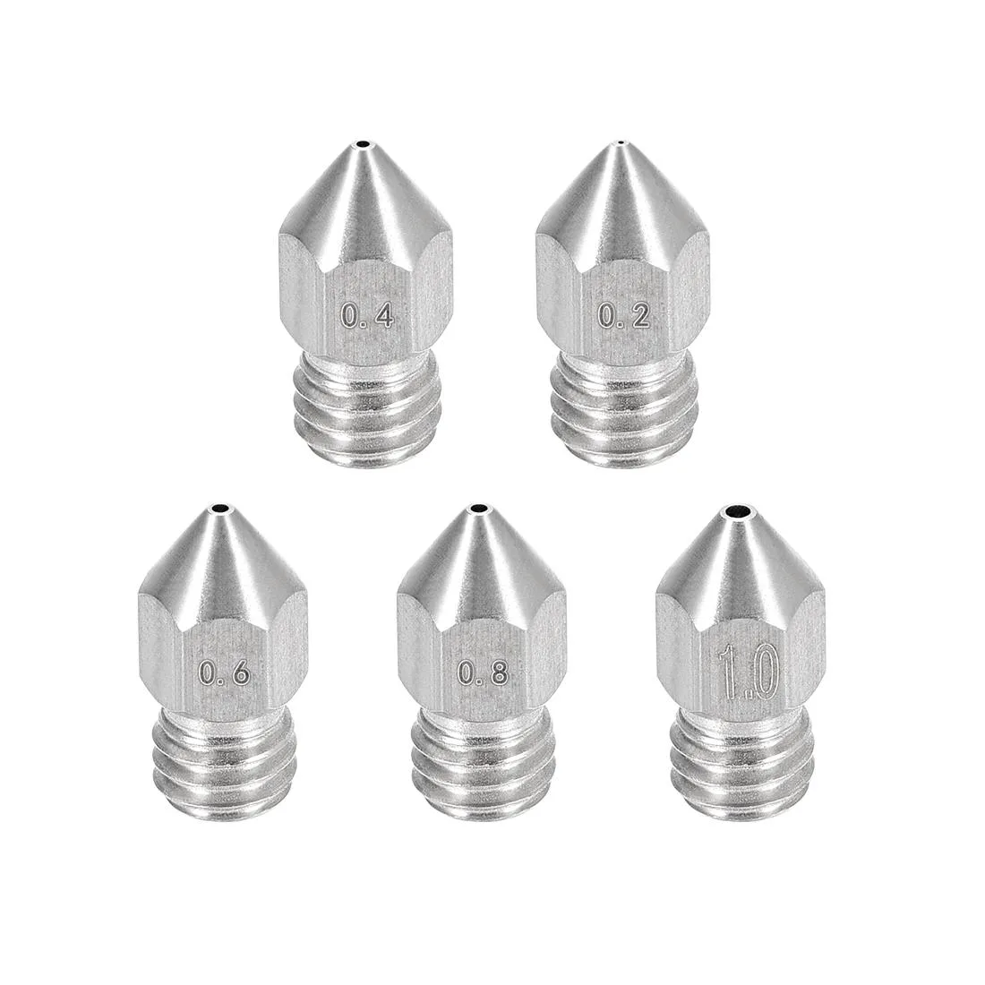 Unique-Bargains Unique-Bargains MK8 3D Printer Nozzle Set 0.2-1mm 5pcs Stainless Steel — product photo