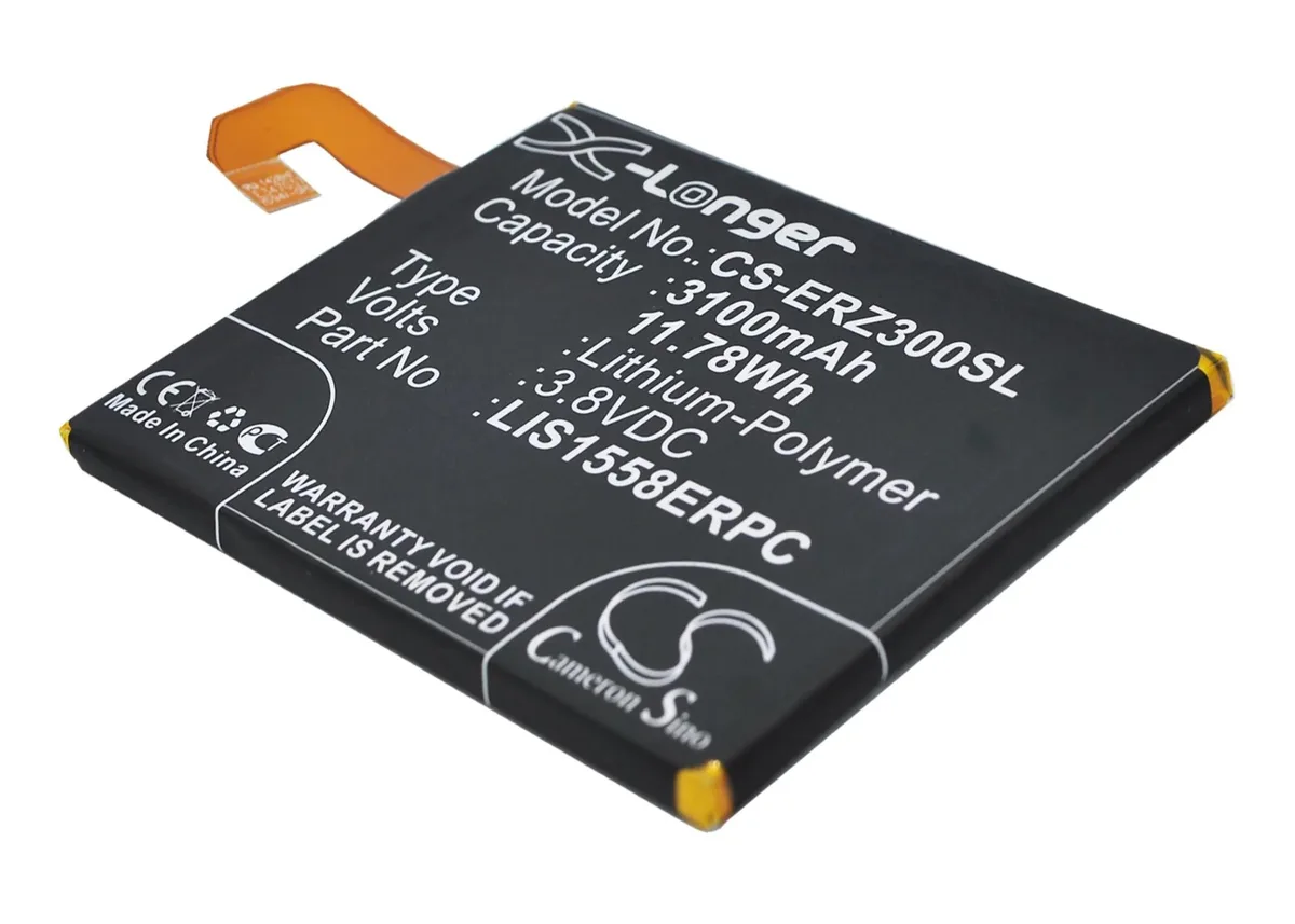 Rectangular smartphone battery, matte black finish, gold contacts visible