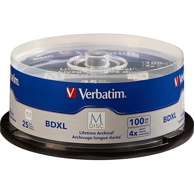 VERBATIM AMERICAS LLC VERBATIM AMERICAS LLC 98914 M-DISC BDXL 100GB 4X 25PK camcorder media — product photo