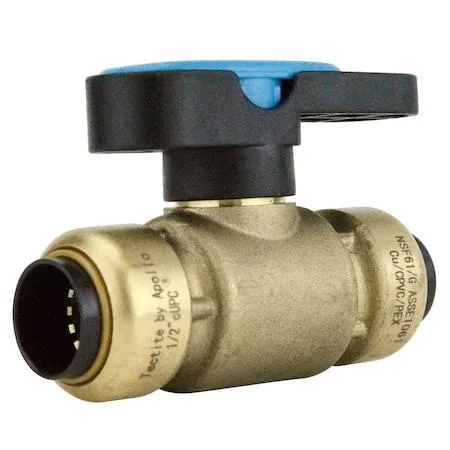 Brass push-to-connect ball valve with lockable handle
