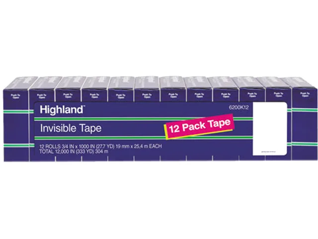 Box of twelve 0.75 inch matte-finish invisible tape rolls