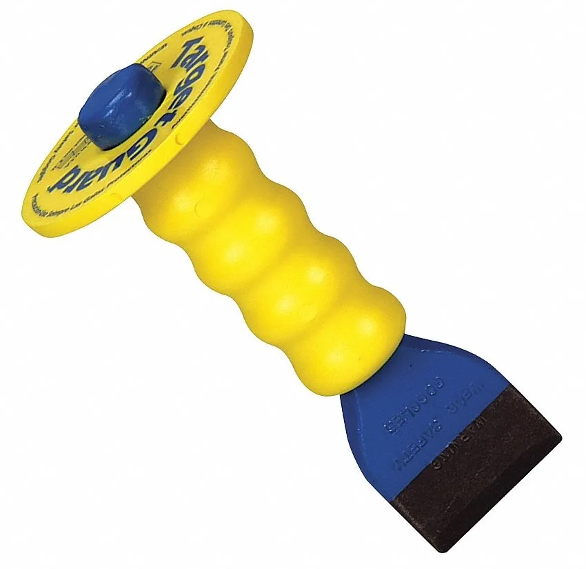 Dasco Pro G333 guarded mason chisel, steel body, cushioned grip, handguard, 7 1/2 in overall length