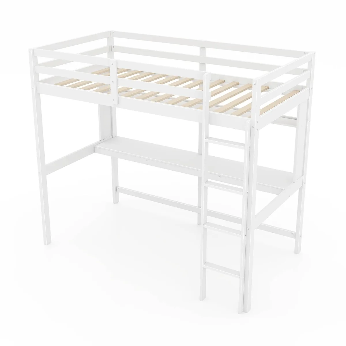 SlickBlue SlickBlue Twin Loft Bed White 77"×41"×72" 12" Guardrail 13 Slats 330 lbs — product photo
