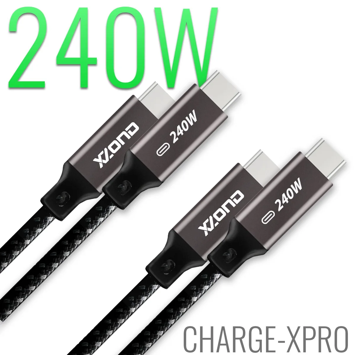 XZOND XZOND 240W USB-C PD 3.1 2-Pack Braided Cable 3ft Charcoal Gray — product photo