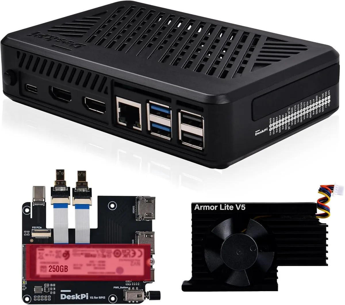 MCDODO MCDODO DeskPi Lite Pi5 Case with Active Cooler Dual HDMI M.2 NVMe 2230 2242 2260 2280 — product photo