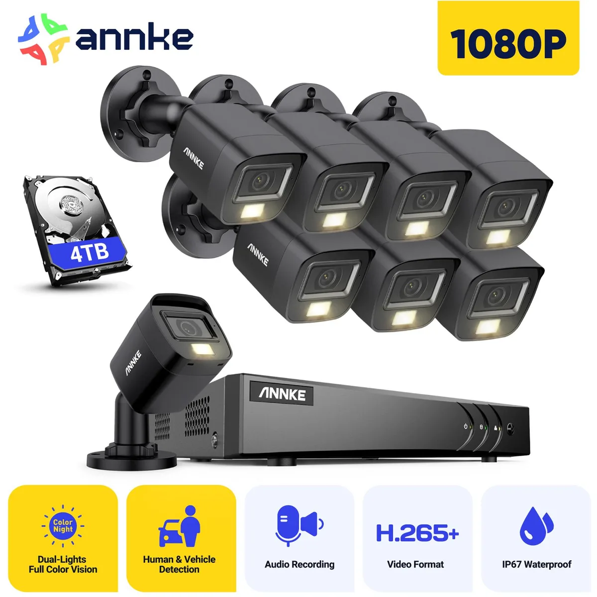 Annke Annke 8CH 1080P Wired Surveillance Security System 4TB HDD Black — product photo