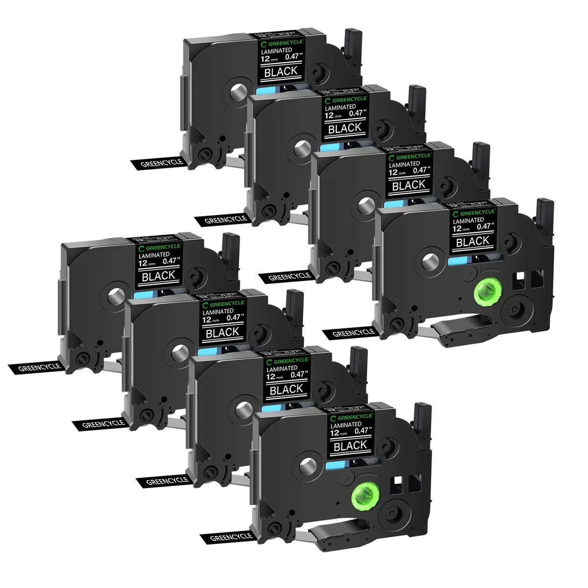 GREENCYCLE GREENCYCLE TZe-335 12mm White on Black label tape 8 pack — product photo