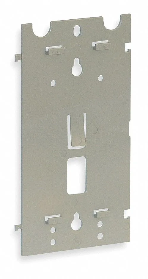 Gray metal mounting bracket with open slots and rounded edges