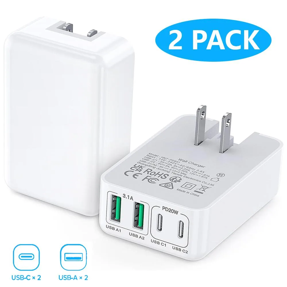 Hitoor Hitoor HNT-PD541 40W 4-Port USB-C Wall Charger 2-Pack White — product photo