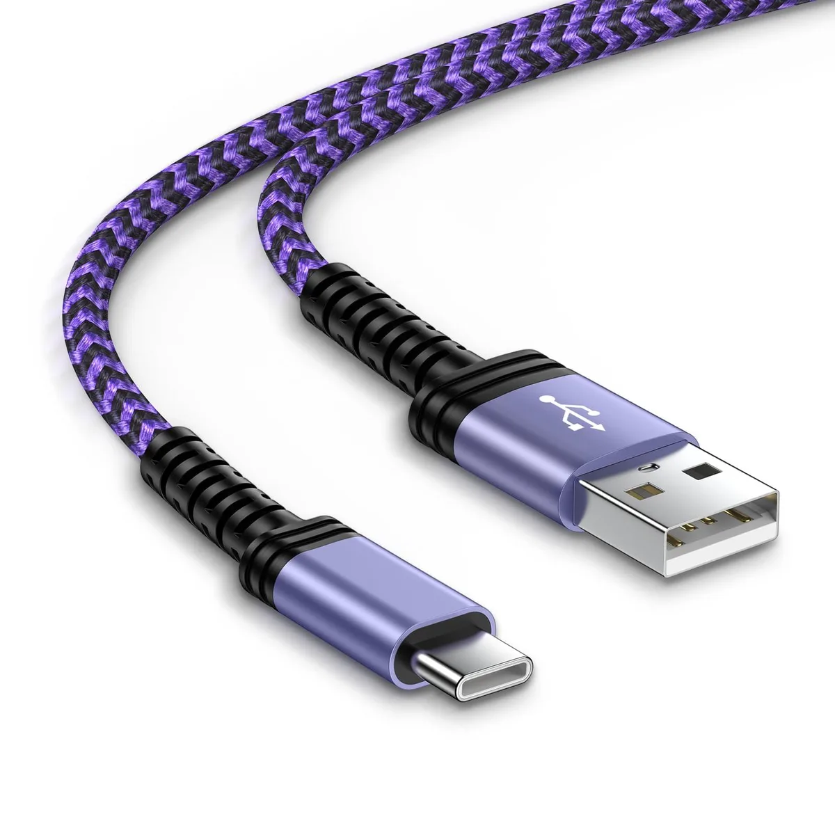 Purple USB-A to USB-C braided cable, 10ft long