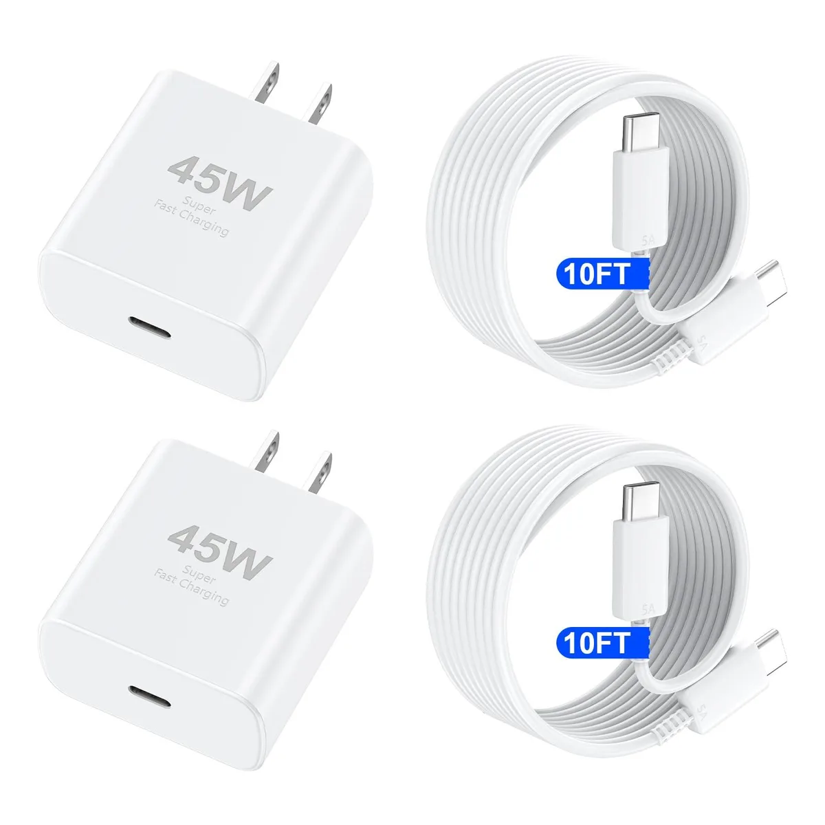 Audiovox - Generic Audiovox - Generic 45W USB-C Charger with 10ft Cable for iPhone 15/16/17 &amp; Galaxy S21-S25 — product photo